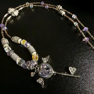 Gabriela Haller HigherKii Artique Icy Lav' Lovekey Jewelry set with beaded necklace, bracelet, and earrings