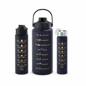 Motivational Time Marker Water Bottle Set – Leakproof Reusable Sports Bottle (3 Sizes)