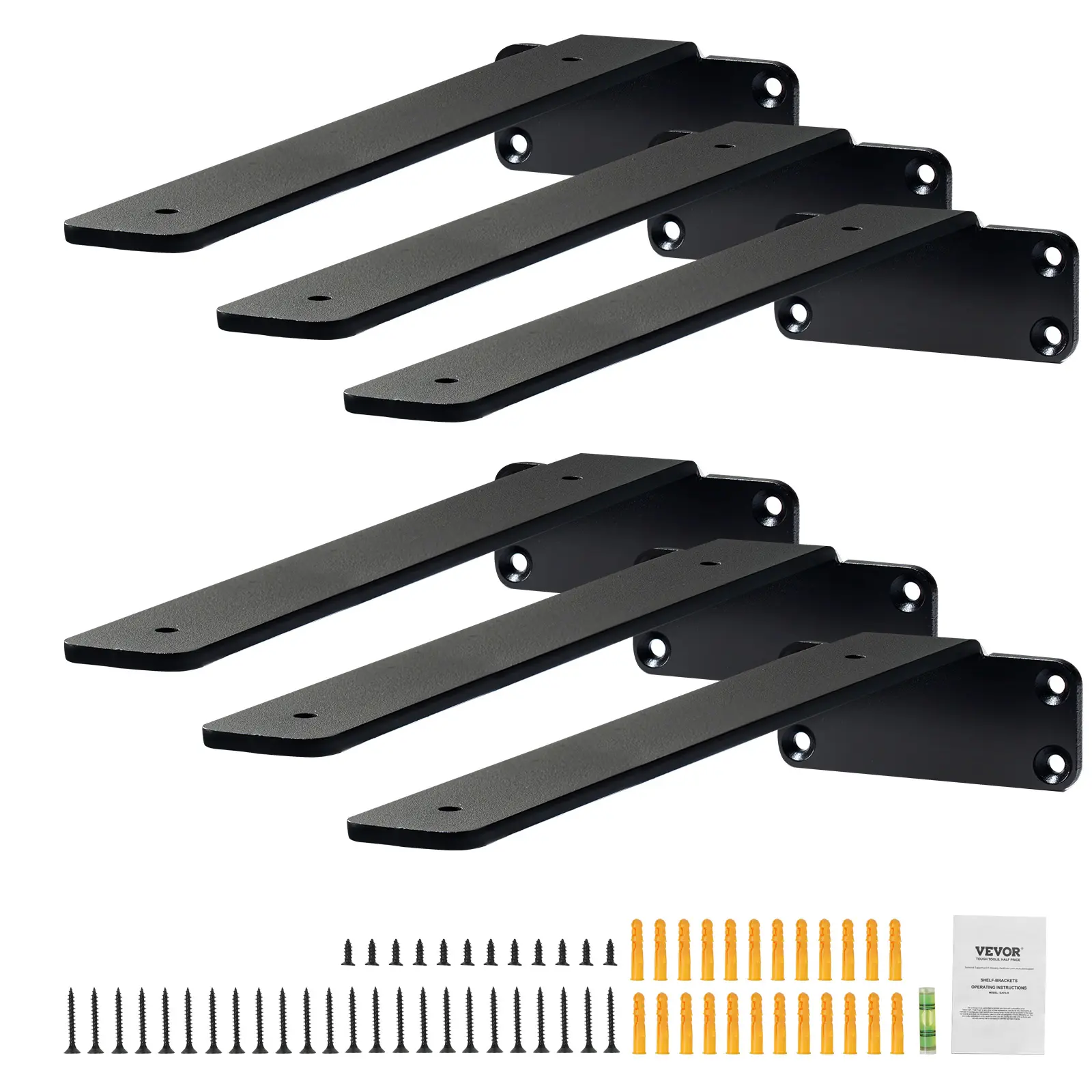 【Summerfinds】VEVOR Shelf Bracket 12”L x 4”W x 1.6”H 6 PcsHeavy Duty Floating Shelf BracketsBrackets for Shelves5mm Thick Matte Black L Shelf Bracket,Steel Shelving Brackets with 160 lbs Load Capacity