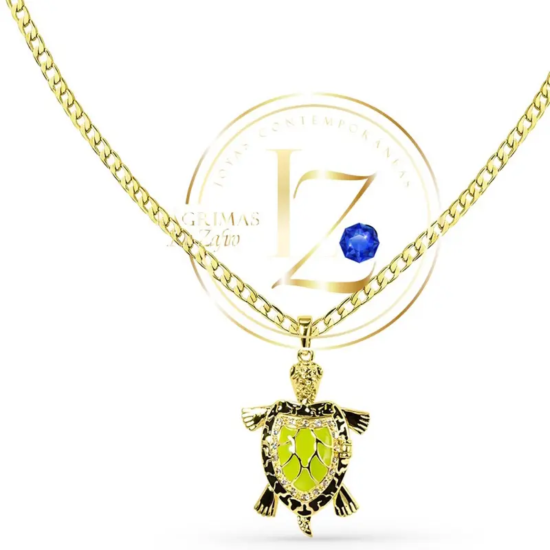 COD2022. Green turtle pendant with a Cuban chain 3 mm wide