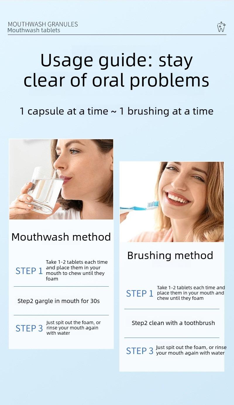 Mouthwash Tablets 18g / 26-30 Solid Toothpaste Clean Freshens Breath Powerful All-in-One Probiotic Teeth Whitening Strips