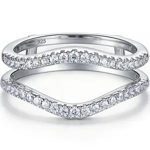 Newshe Jewellery 5A Cubic Zirconia Curved Wedding Bands for Women Ring Enhancer Guard for Engagement Rings 925 Sterling Silver Size 4-13