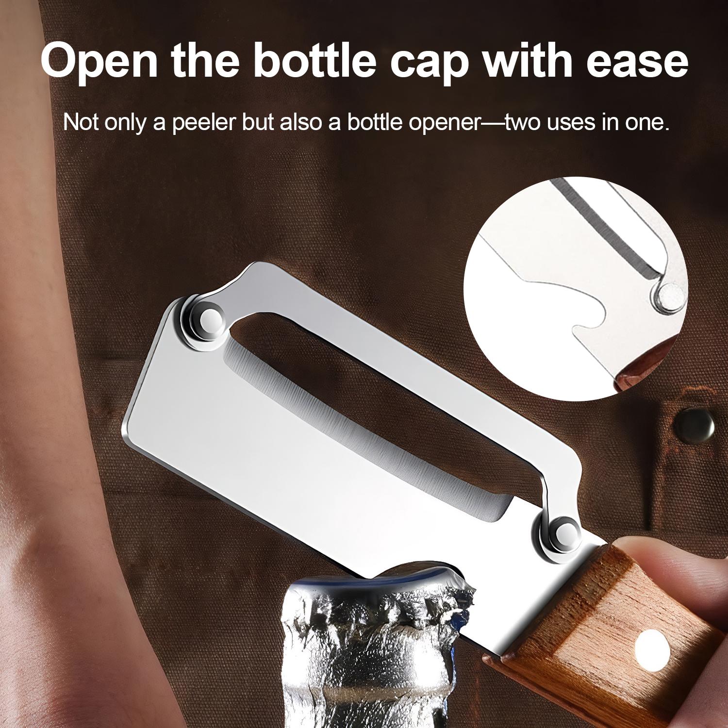 Multi-Functional Stainless Steel Peeler with Bottle Opener Peeling knife with Wooden Handle Kitchen Tool for Fruit Potato Pumpkin Papaya Sugarcane