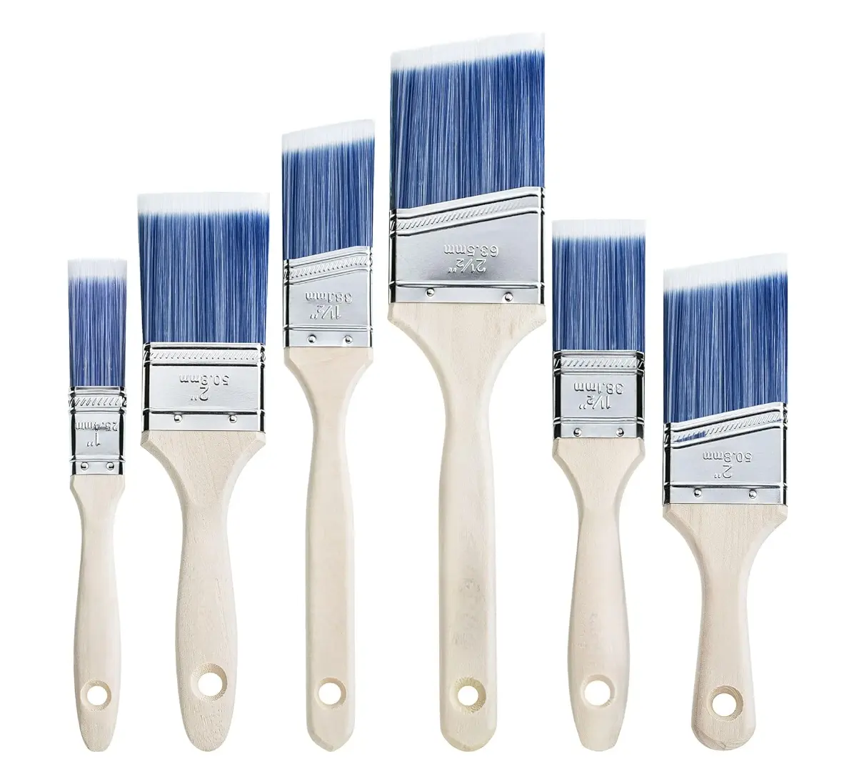 Paint Brushes 6 Pack Treated Wood Handle for Walls Furniture & Stains 1 1.5 2 2.5 Inch Versatile Easy Application Smooth Even Finishes
