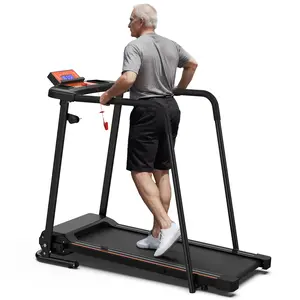 XMKEY Foldable Walking Pad for Seniors - Long Handrail, 2.5 HP Motor Treadmill, Large LED Display, 330lbs Capacity, 0.5-6.0 MPH Speed, Light Walking/Gentle Jogging, Wheel-Equipped for Easy Move & Storage, Home/Apartment Use