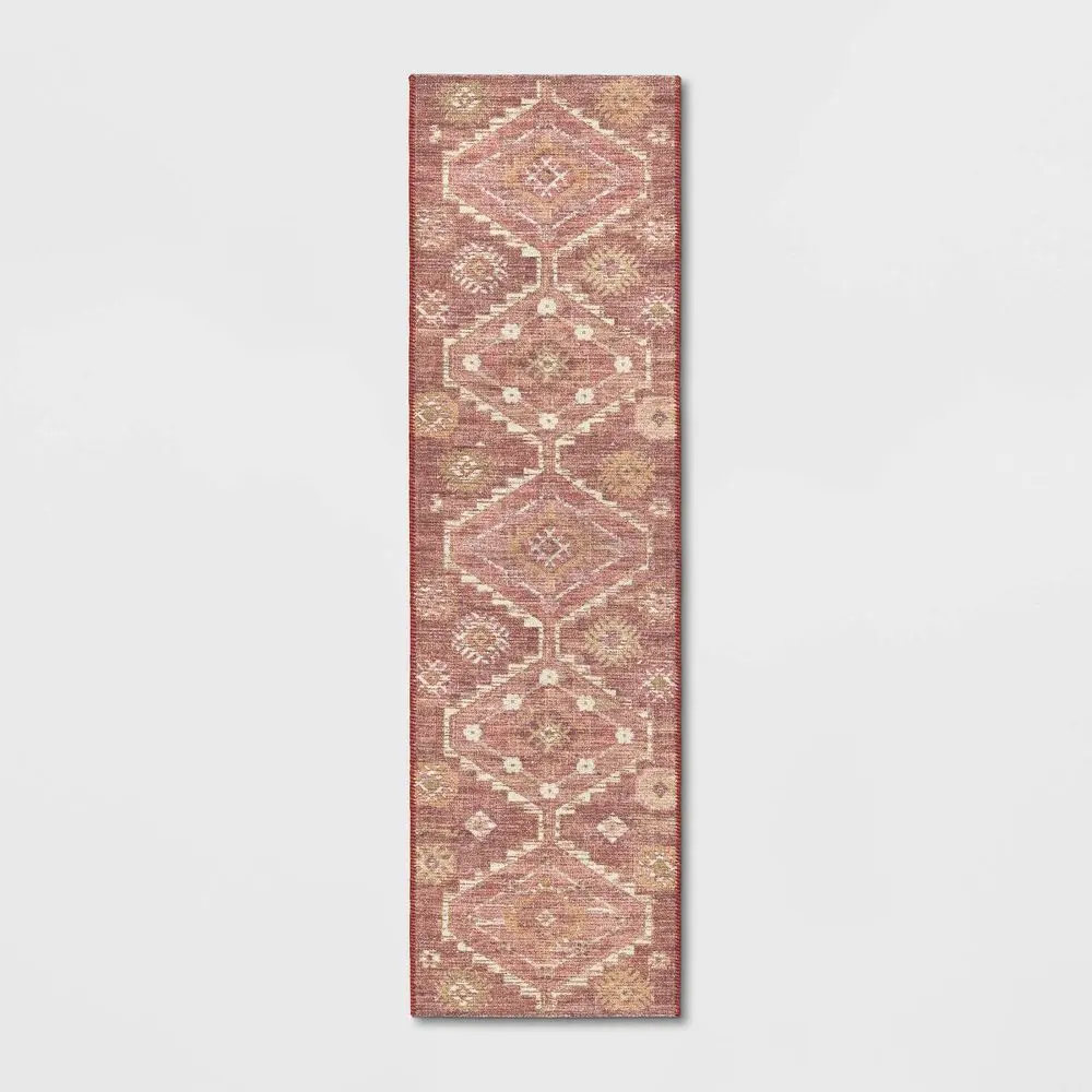 2'x7' Southbury Washable Printed Diamond Persian Style Runner Rug Rust - Threshold