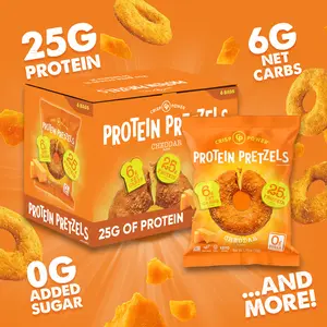 Crisp Power Protein Pretzels, NEW Cheddar , High Protein Snack, 26G Protein, Low Carb Crunchy Pretzel Snacks, No Added Sugar, 1.75 oz Bags, 6 Pack, Vegan, Plant-Based, Keto