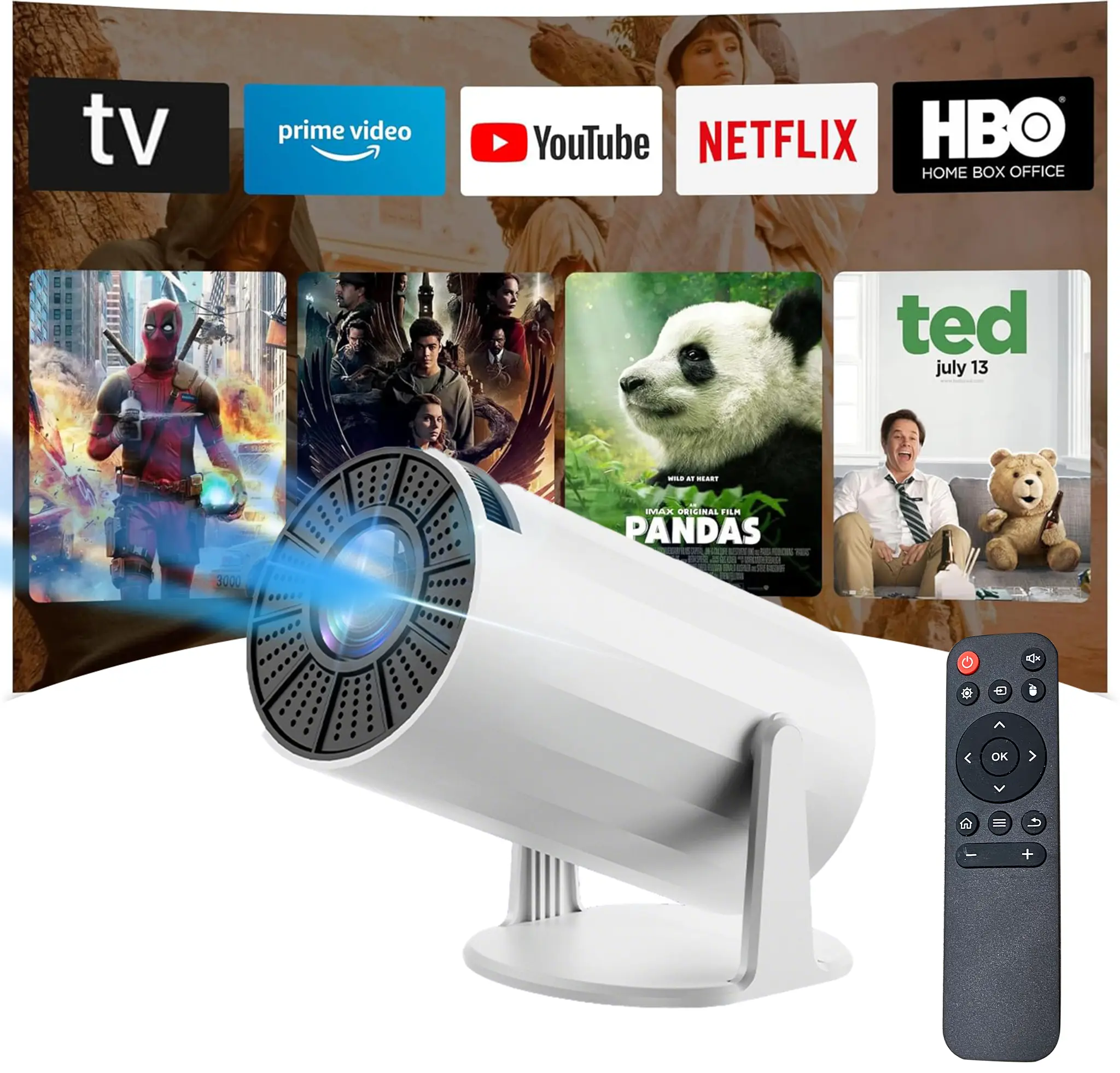 Portable Projector 2.4/5G WiFi 180° HD LED 40-200 Inch Screen Built-in Speaker Multifunctional Projector Android