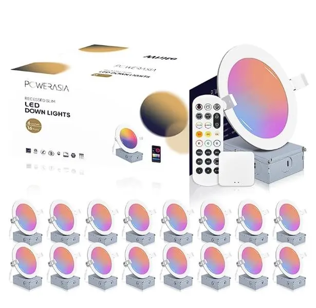 POWERS AIM 16-Pack 6-Inch Ultra-Thin LED Recessed Lighting, 12W Aluminum Body Indoor Use Lights with APP Control, Compatible with Alexa & Google Assistant, ETL & Energy Star Certified