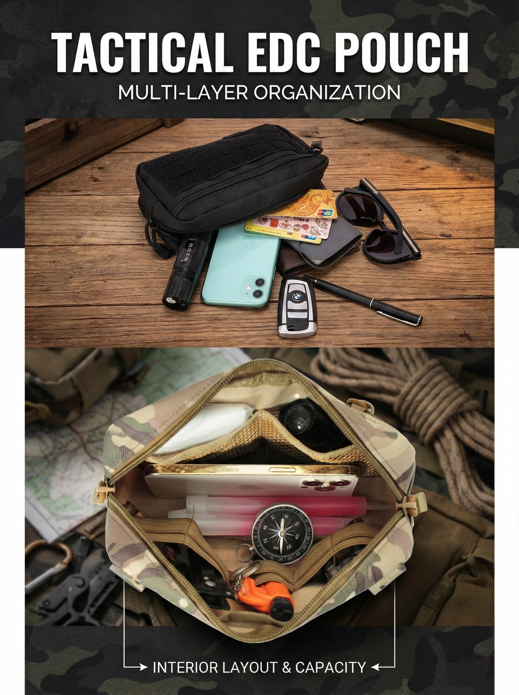 Tactical Molle Admin Pouch 8.7"x5.3"x2.2" Durable 1000D Nylon EDC Tool Pouch with US Flag Patch & Keychain Modular Storage Solution Essential Pack TikTokShopJumpstartSale SpringStatements