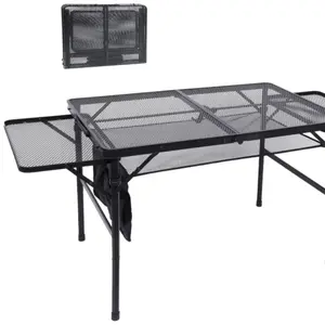 Folding Grill Table Camping Table Tailgate Tables Outdoor Metal Adjustable Height Width Mesh Net Carry Handle Waterproof Extensive Use