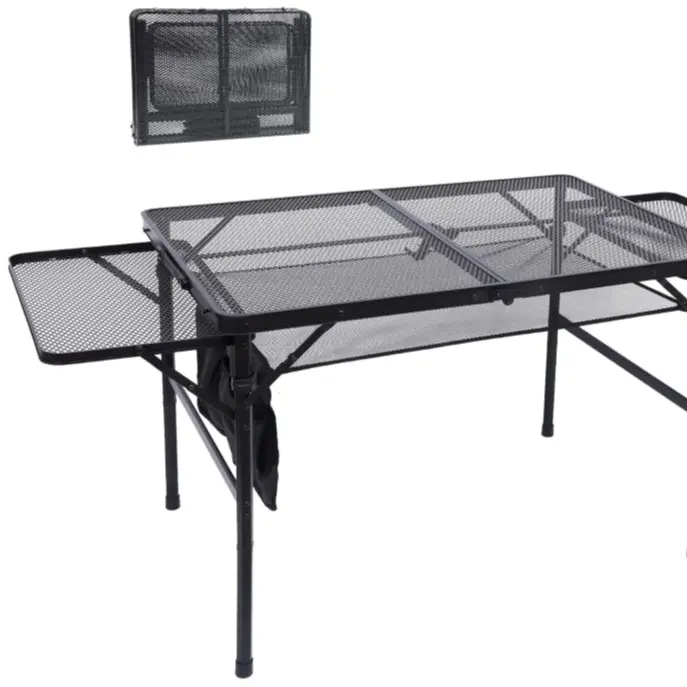 Folding Grill Table Camping Table Tailgate Tables Outdoor Metal Adjustable Height Width Mesh Net Carry Handle Waterproof Extensive Use