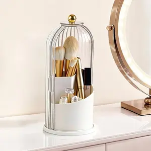 360° Rotating Makeup Brush Holder Organizer - Dustproof & Waterproof Clear Storage Organizer with 3 Compartments, for Cosmetics, Skincare & Makeup Brushes, Ideal for Dressing Tables