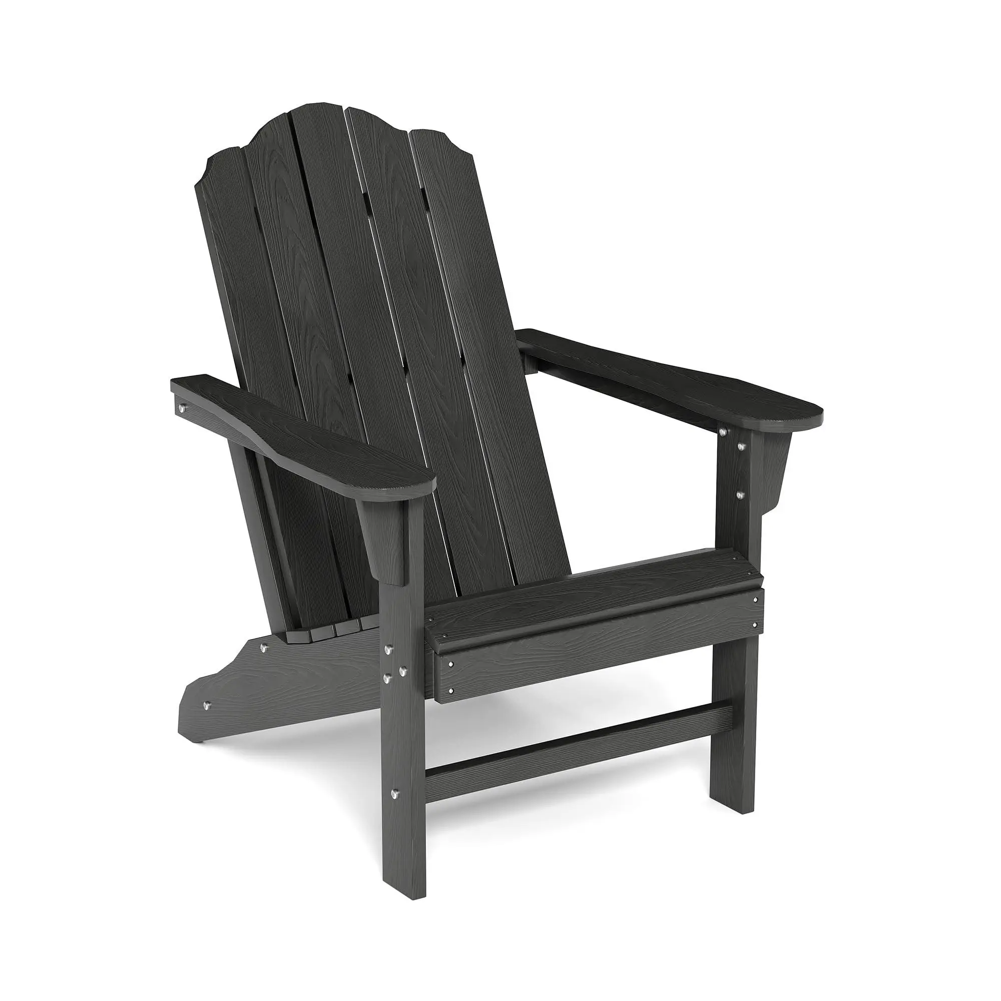 Plastic Single-Seat Adirondack Chair - HDPE, UV-Protected, Fixed-Back, Wood Texture, Stable Durable Outdoor Patio Furniture for Backyard Relaxation, Black Poolside Deck Chair