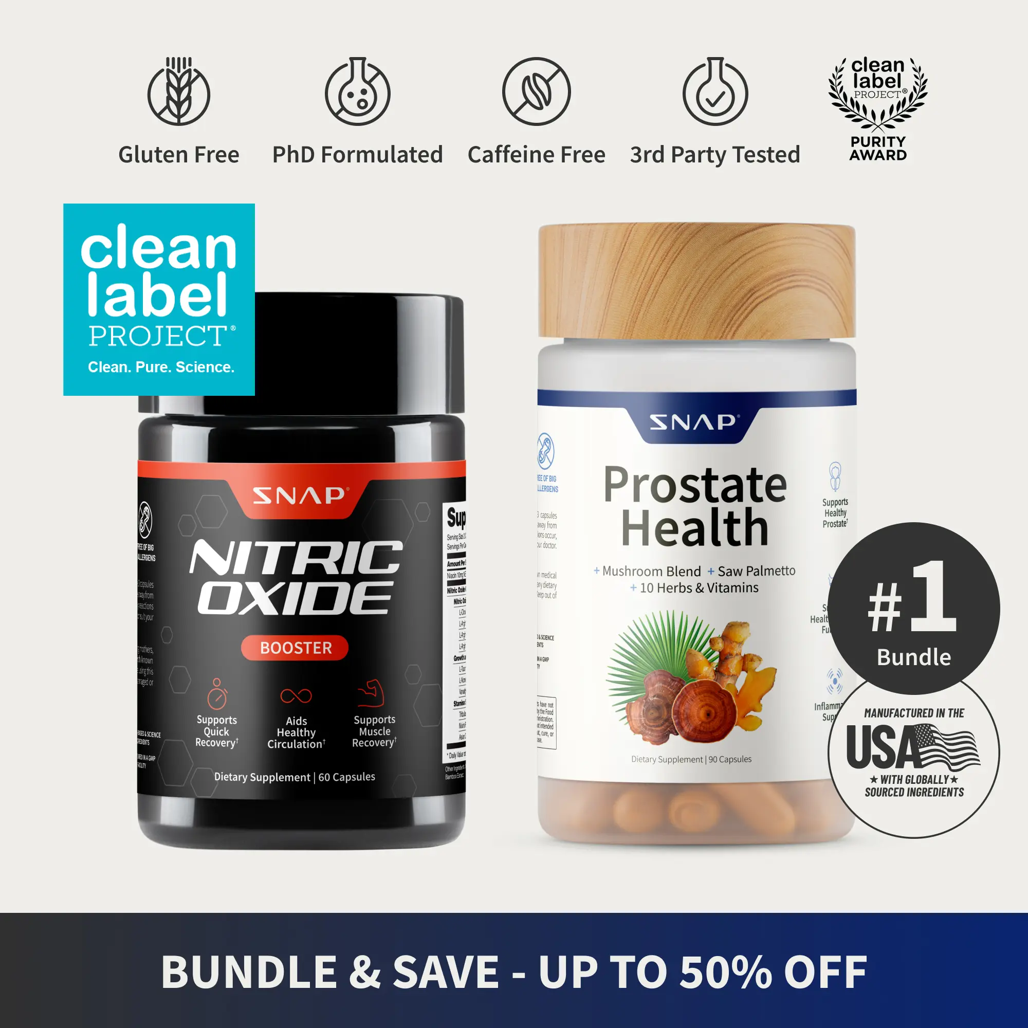 Ultimate Men's Health Bundle - Snap Supplements - Nitric Oxide Booster 60ct + Prostate Health Bundle - Natural Supplement Capsules - Support Blood Circulation & Prostate Health