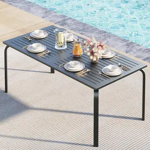 71" Modern Outdoor Dining Table with Umbrella Hole - Marine-Grade Aluminum Patio Table, Weatherproof & Rust-Proof Design for Restaurants, Backyards, Poolside - Scratch-Resistant Gray Table