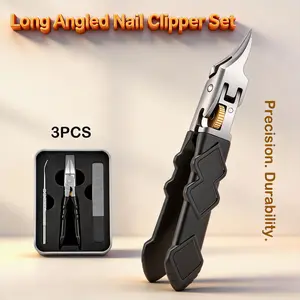 Anti-slip Black Grip with Slide Lock Clasp Set, Includes Nail Pick and Buffing File. Suitable for Thick Toenails, Heavy-duty Nail Clippers, Stainless Steel Toenail Clippers, Ideal for the Elderly, Men and Women for Nail and Foot Care.