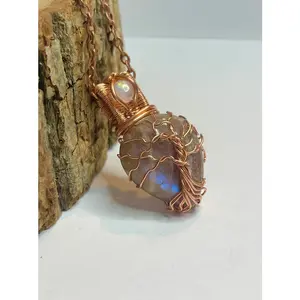 Sunstone Moonstone + Rainbow Moonstone Tree of Life Necklace