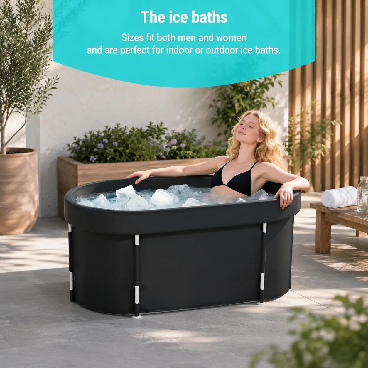 Collapsible PVC Fabric Bathtub - Leakproof Spacious Oval Deep Soaking Tub, Portable Indoor/Outdoor Recovery Wash Tub with Carrying Bag for Athletes, Enables Recovery Anywhere