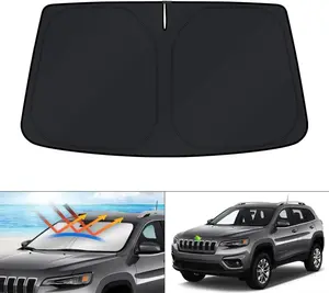 Canvcle Windshield Sun Shade for 2011-2025 Jeep Cherokee & Grand Cherokee Foldable UV Rays Blocker Sun Visor Protector Silver/Black