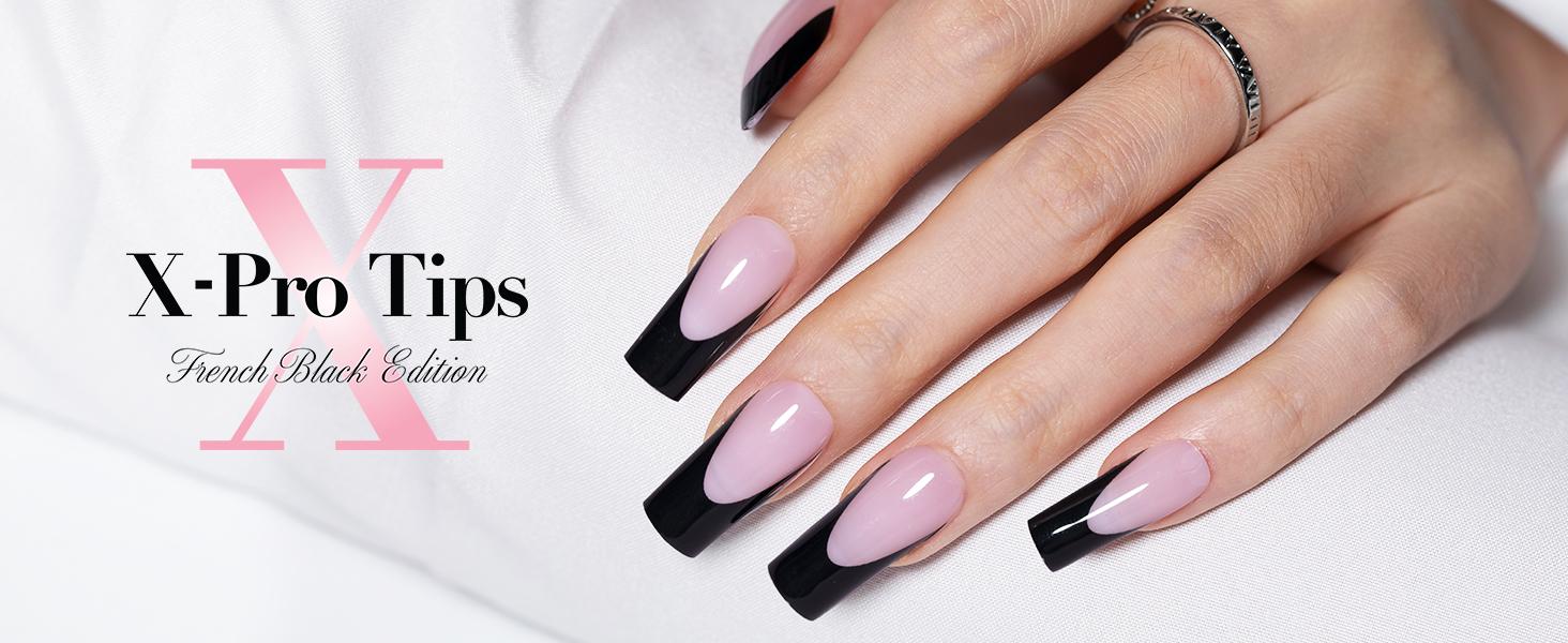SXC Cosmetics X-Pro Tips French Tip Press On Nails - French Black Edition Starter Kit