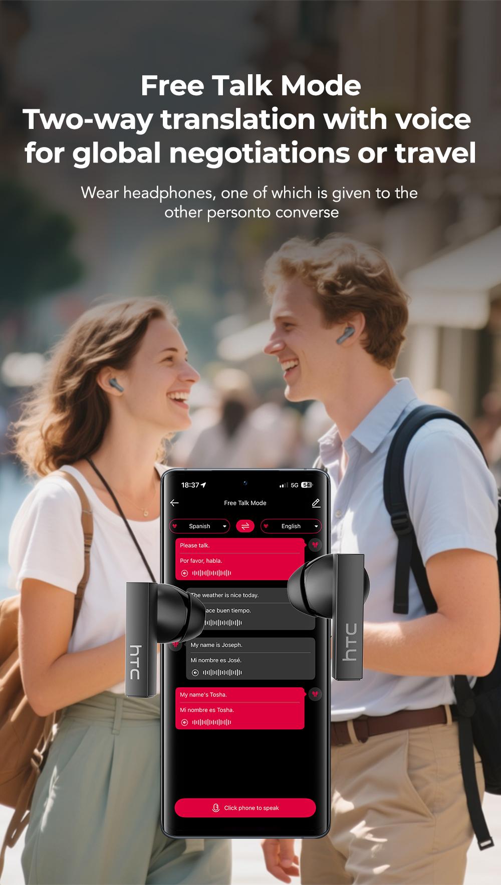 HTC NE40 Translation Bluetooth 6.0 Earphones LED Display High Fidelity Waterproof Wireless Earphones, Translation in 134 Languages With APP, TWS Touch Control Earbuds, Suitable for Office, Sports, Study and Audio Calls | Built-in Microphone | AI Earphones