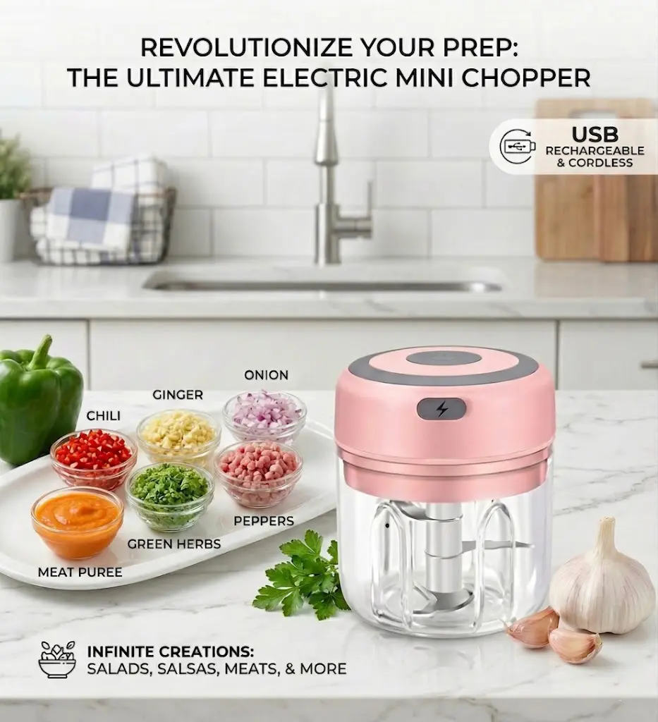 Electric Garlic Chopper, 250ML Vegetable Chopper, Food Chopper, USB Mini Garlic Mincer, Onion Chopper, Portable Small Food Processor for Ginger, Chili, Vegetables(Pink)