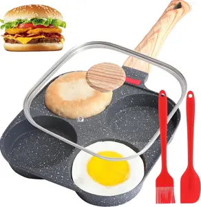 4-Cup Egg Pan, Premium Egg Pans Nonstick, Omelette Pan with Lid , Healthy Egg Frying Pan for Breakfast, Egg Sandwich, Hamburger, Pancake, Egg Skillet Suitable for Gas Stove & Induction Cookware