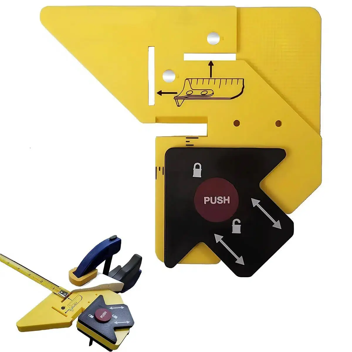 45-Degree Trim Gauge & Miter Guide Tool, 45° Angle Guide with Magnetic Grip, Clamp-Compatible Reveal Adjuster for Accurate Baseboard Molding Cuts, Carpentry Hand Measuring Tool