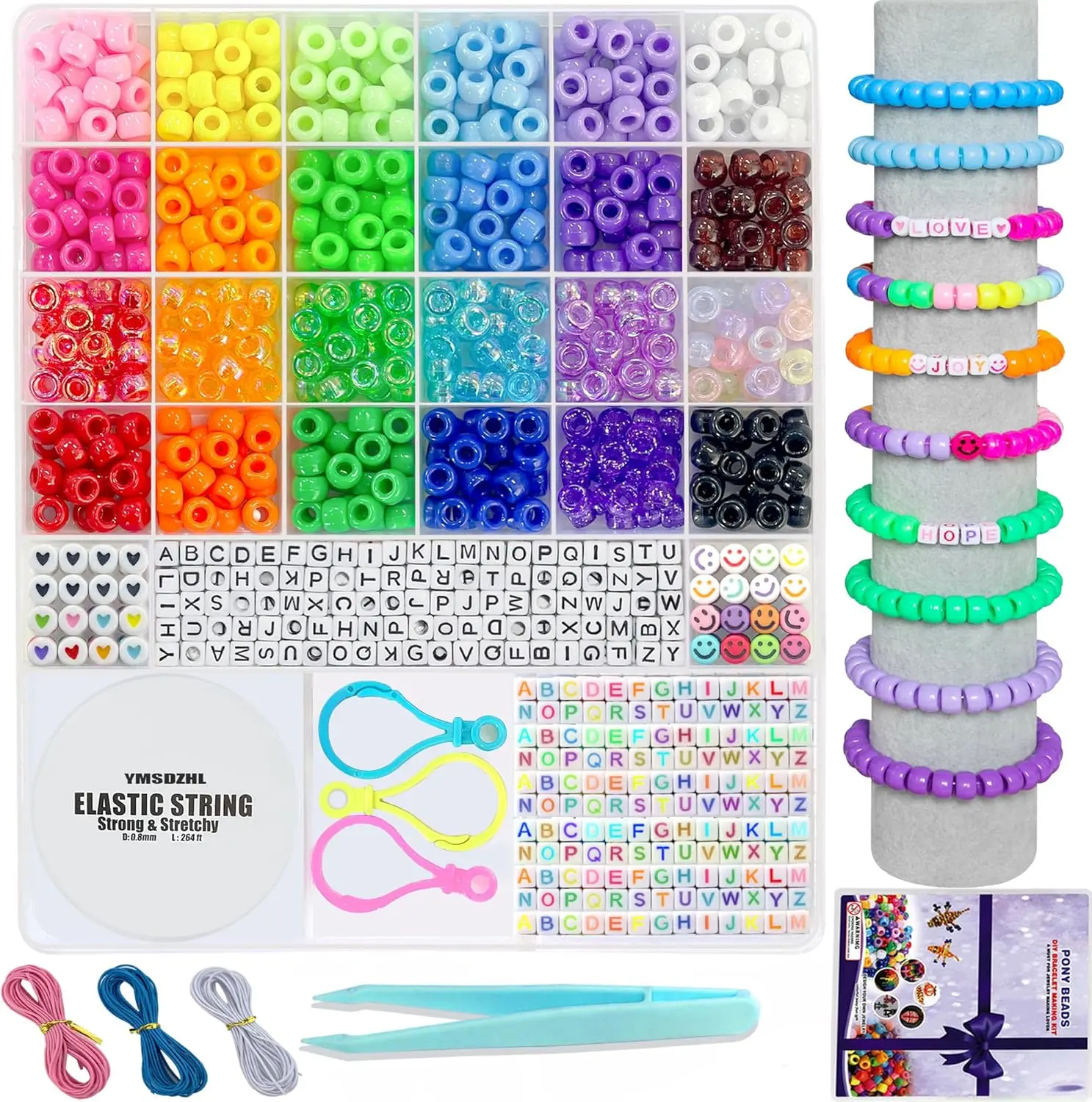 Bracelet Making Kit 1000PCS Friendship Jewelry Necklace Bracelet kit  9mm Pony Beads Bracelet Making Beads