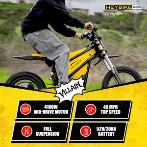 HEYBIKE VILLAIN Electric Bike | Peak Power 4160W | 190N·m Torque | Top Speed 45 MPH | Range Up to 50 Miles | 52V 26Ah Removable Battery | All-Terrain Fat Tires | Hydraulic Suspension | IPX6 Waterproof | Magnetic Safety Cut-Off