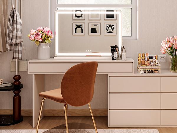 Vanity Mirror with Lights, LED Makeup Mirror with Dimmable 3 Color Modes, Touch Screen Control Vanity Based Mirror Desk Mirror Square White