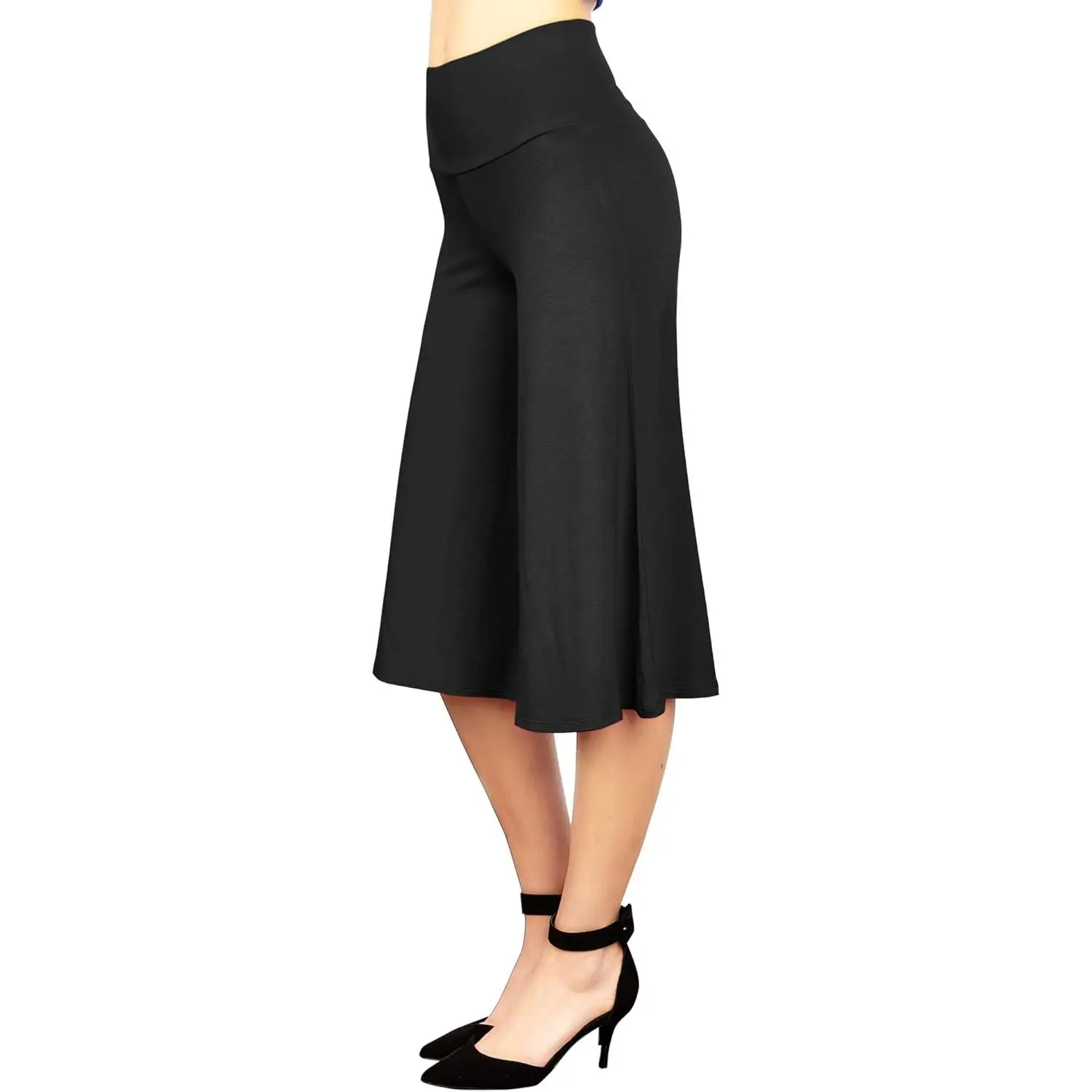 Women's Gaucho Pants, Casual Elastic Waisted High Waist Culottes, Stretchy Soft Capri Trousers, S-5XL, Bottom, Basic, Clothes, Gauchos Pants, Polyester Blend, Capris, Breathable, Multi-Size, Chic, Stretch Fabric, All Seasons