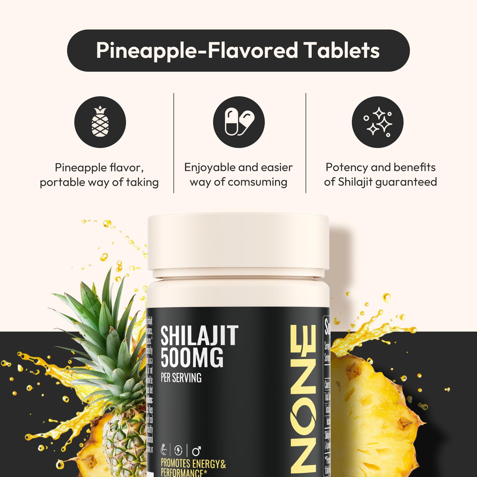 OWNONE SHILAJIT Chewable Tablets | 15000MG High Content | For Muscle,Energy,Strength | Athletic Performance Support | Pineapple Flavor | 60 Tablets