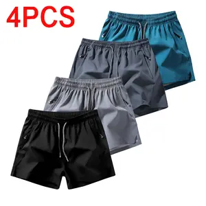Men’s 4-Pack Summer Quick-Dry Breathable Training/Fitness Pants for Basketball, Running, Badminton, Beach, and Three-Point Shots, with Drawstring Elastic Waist, Suitable for Sports and Casual Wear
