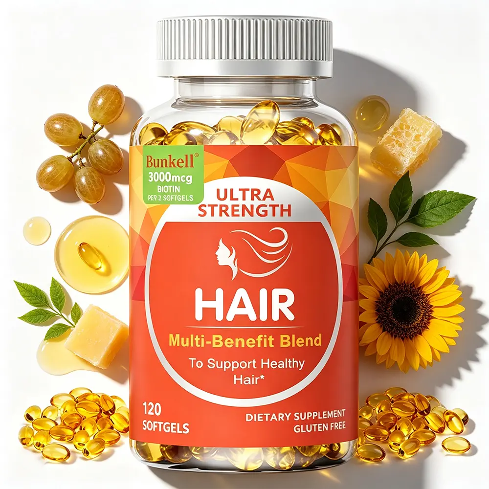 Bunkell Advanced Hair Support Supplement - Biotin 3000mcg, Keratin & Amla Extract for Hair Strength & Thickness, 120 Softgels