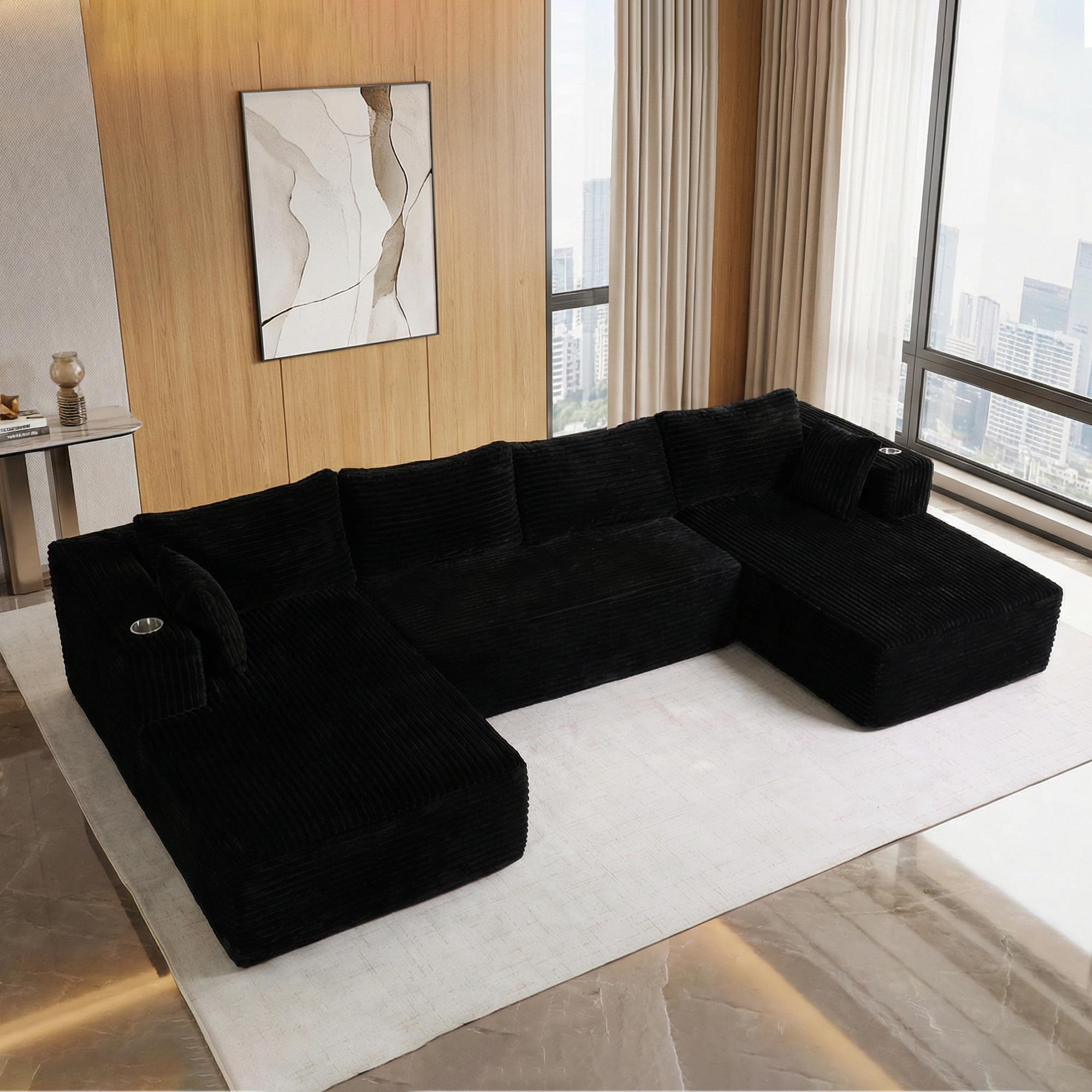 【U-shape: 3 Packages!L-shape: 2 Packages】 137.8“ Cloud Modular Sectional Sofa Couch U - With Cup Holder and Side Pockets - Shape Chaise - Corduroy Fabric - No Assembly - Required for Living Room Bedroom 【U-shape: 3 Packages!L-shape: 2 Packages】 137.8“ Cloud Modular Sectional Sofa Couch U - With Cup Holder and Side Pockets - Shape Chaise - Corduroy Fabric - No Assembly - Required for Living Room Bedroom
