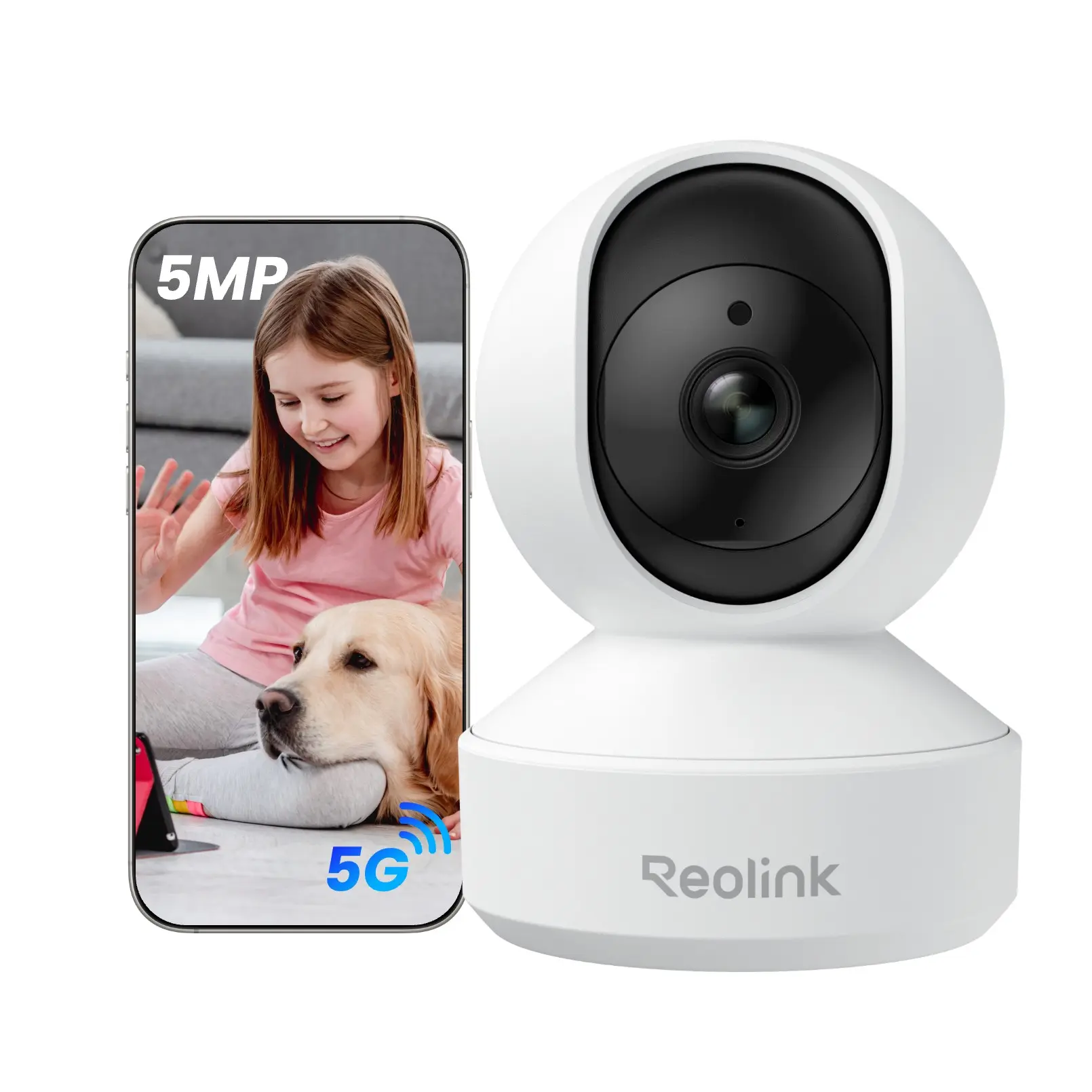 Reolink E1 Pro Super HD 5MP Wi-Fi Home Security Camera - Mobile App Compatible, Smart Features, Pan & Tilt, Seamless 2.4/5GHz Connectivity, Night Vision, 2-Way Audio for Baby Monitoring