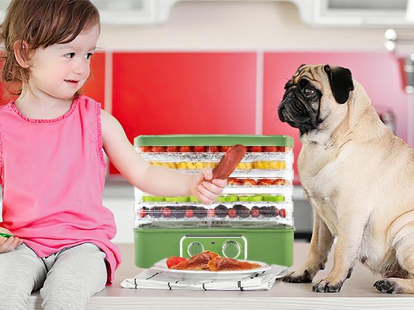 Pukomc Dehydrator with 5-Layer Capacity, BPA-Free Food-Grade AS Material, One-Touch Control for Fruits, Meats & More, Green Design Kitchen Appliances