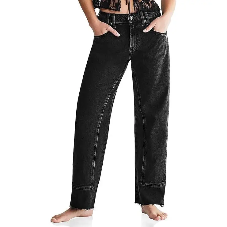 Cicy Bell Womens Straight Leg Stretchy Jeans High Waisted Front Seam Cropped Ankle Denim Pants with Pockets Fashion Womenswear Blue