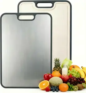 stainless steel Cutting Board for Kitchen, Cutting Board Double Sided Food Grade, Pure stainless steel/PP, Easy to Clean Large Size 14”×10” Knives Portable Round Traditional Chopping Chopping Garlic Meat