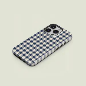Case Face Cases Mini Gingham Navy & Cream iPhone Case for iphone 17 Air pro max Plus case 16 15 14 13 12 11 Shockproof Protetive Cover screen protector Samsung S22 S23 S24 S25 A06 A13 A52 A53 A56 Mixedcolor