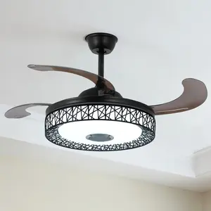 42" Black Nest Ceiling Fan with Light & Bluetooth Speaker 7 Color-Changing Dimmable LED Remote Control for Bedroom & Living Room Retractable Blades Dimmable LED Lighting Bluetooth Audio Function