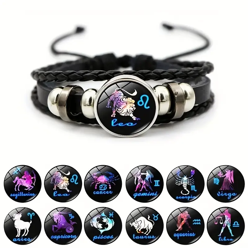 Unisex Fit Zodiac Symbol Bracelet - Adjustable Multilayer His & Hers Band with Gemini, Aquarius, Taurus Charms, Animal Accent, Romantic Valentineready Celestial Couple Jewelry for Everyday Wear