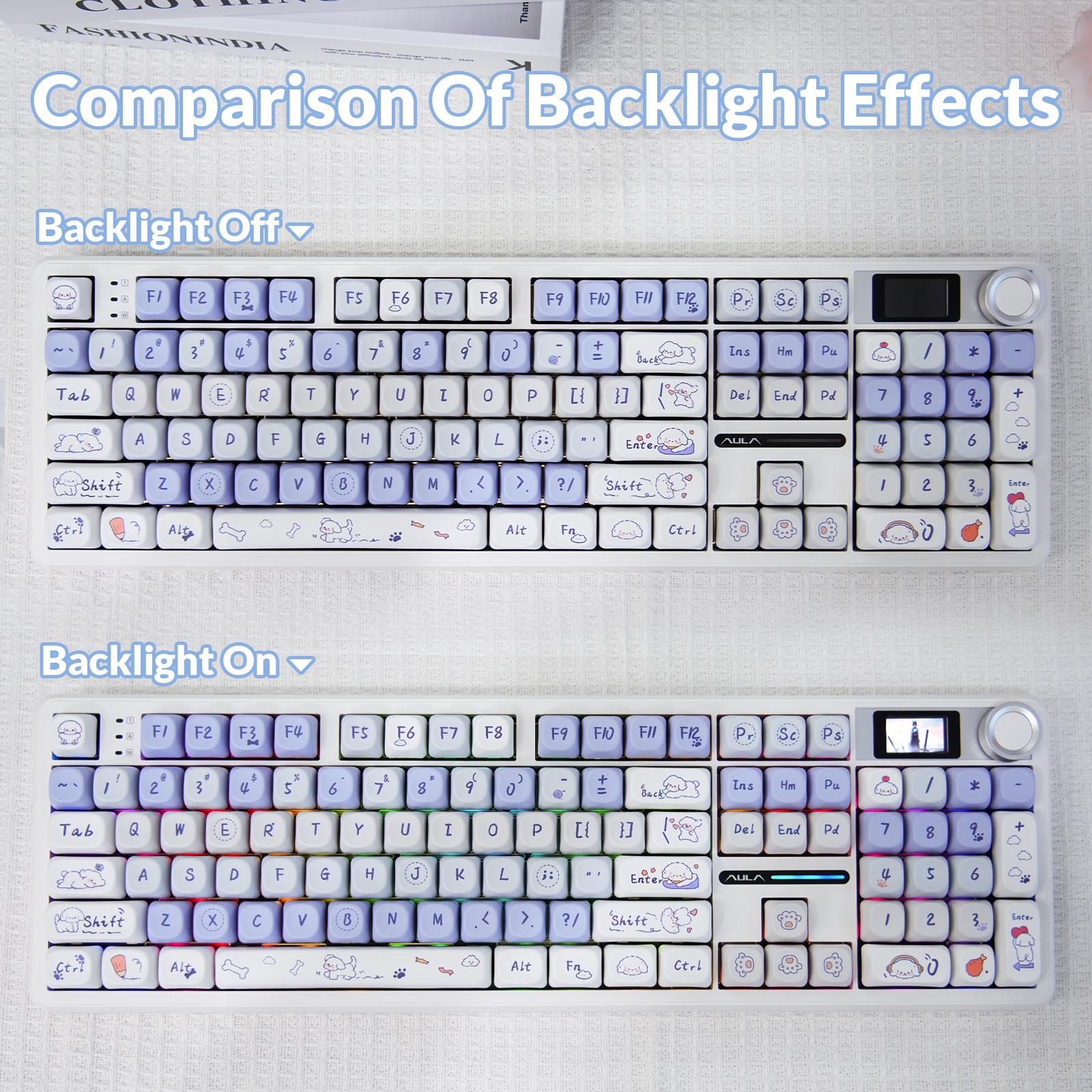 AULA MOA Keycaps 130 Keys, Cute Cloud Puppy Dye-Sub PBT Keycap Set, MX Compatible, 60% 65% 75% TKL 100% Mechanical Keyboards