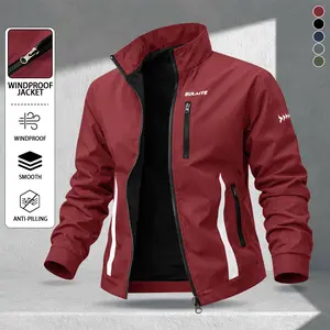 SULAITE Letter Print Design Men's Casual Windproof Jacket Stand Collar Zipper Anti-Pilling Smooth Fabric Multi-Pocket Side White Stripe Panel Outdoor Casual Commuter Versatile Coat (Available in Multiple Colors)