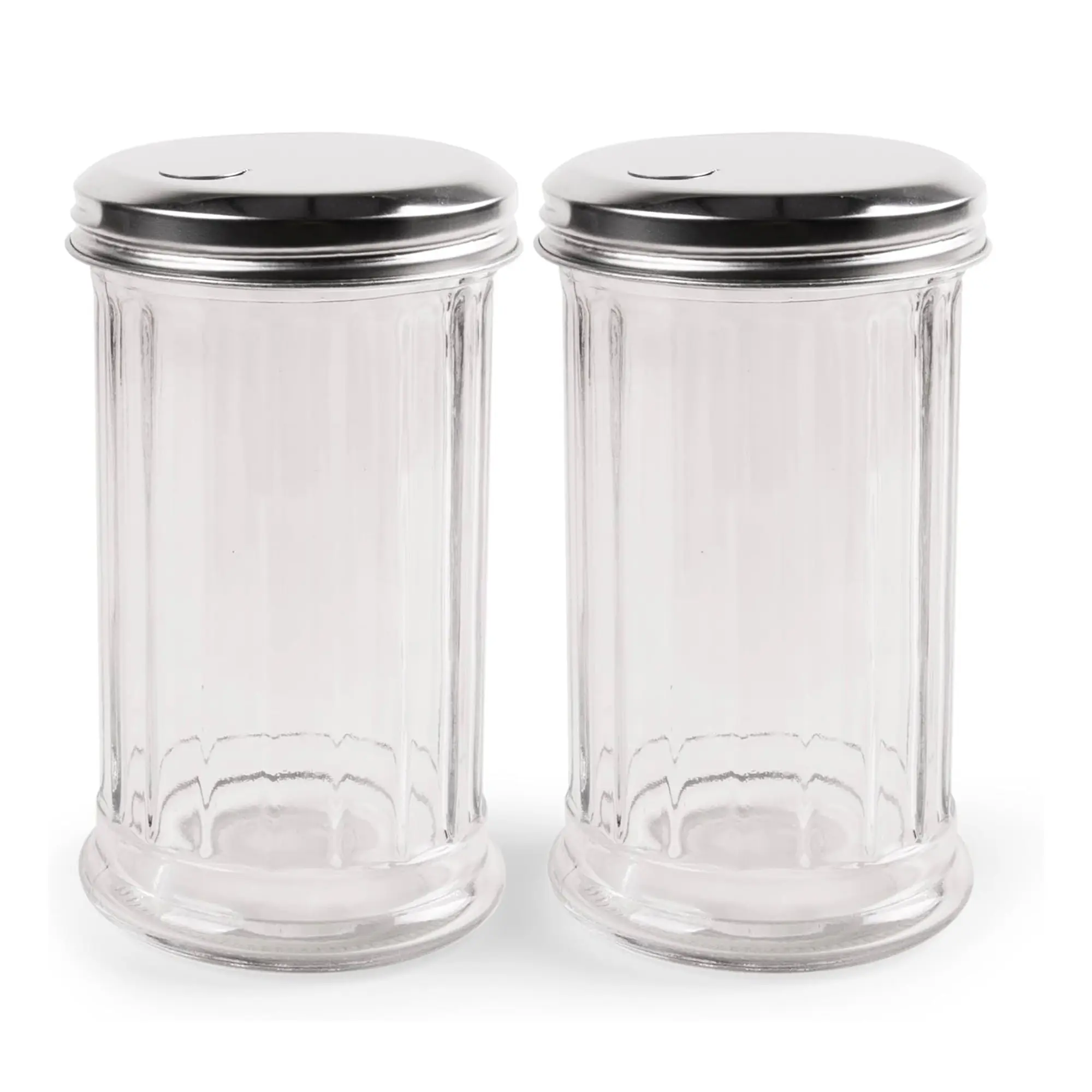 12 Ounce Sugar Container for Coffee Bar, Glass Sugar Dispenser with Pour Spout and Stainless Steel Flip Lid, Durable, Classic Style Jar for Kitchen or Cafe, Suitable for Cinnamon, Seasoning Storage(2Pcs）