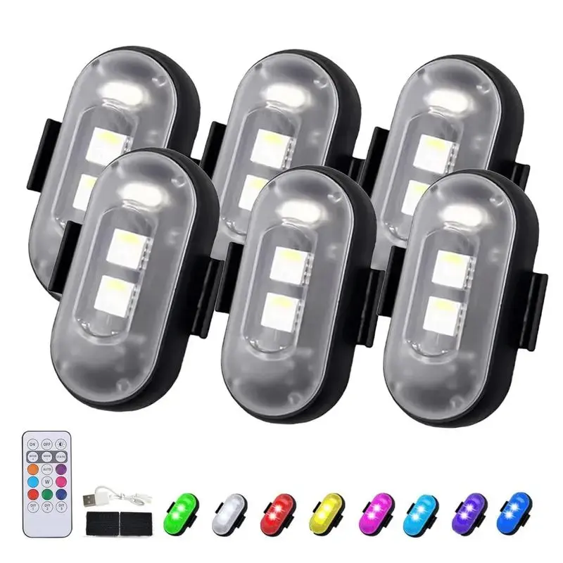 【6PCS Wireless LED Lights for Car with Remote Control - Underglow Kit】LED Strobe Lights 8Colors USB Charing lP65 Waterproot Anti-Collision Warning Light for Car Interior, Truck, Motorcycle, e bike