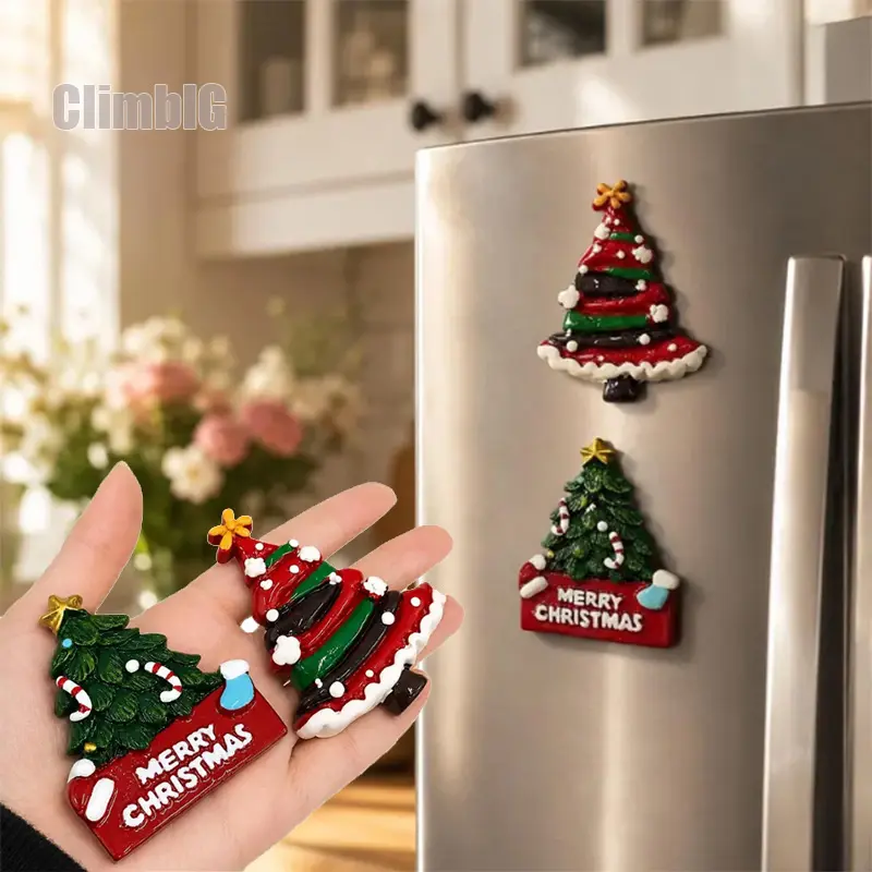 1/2Pcs Christmas Santa Claus & Christmas Tree Resin Fridge Magnets, Cute 3D Holiday Refrigerator Decor, Festive Magnetic Kitchen & Home Decorations for Fridge, Locker, Classroom & Office, Christmas Party Decor & Gift,Outdoor,Indoor