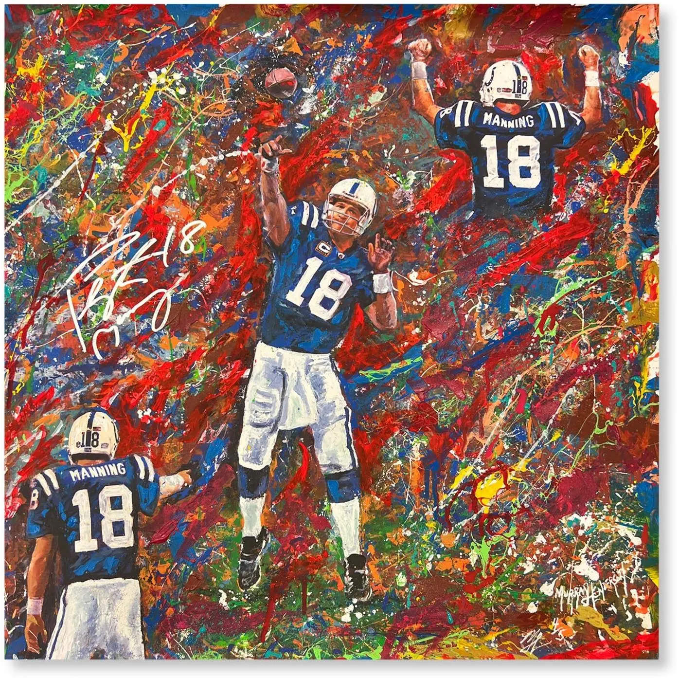 Peyton Manning Indianapolis Colts Autographed Stretched 28" x 28" Embellished Canvas Giclee Print - Art by Murray Henderson - #4 of Limited Edition 5 - Fanatics Authentic Certified